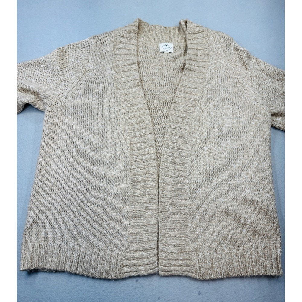 St Johns Bay Womens 2X Beige Marl Open Front Cardigan Ribbed Knit Sweater